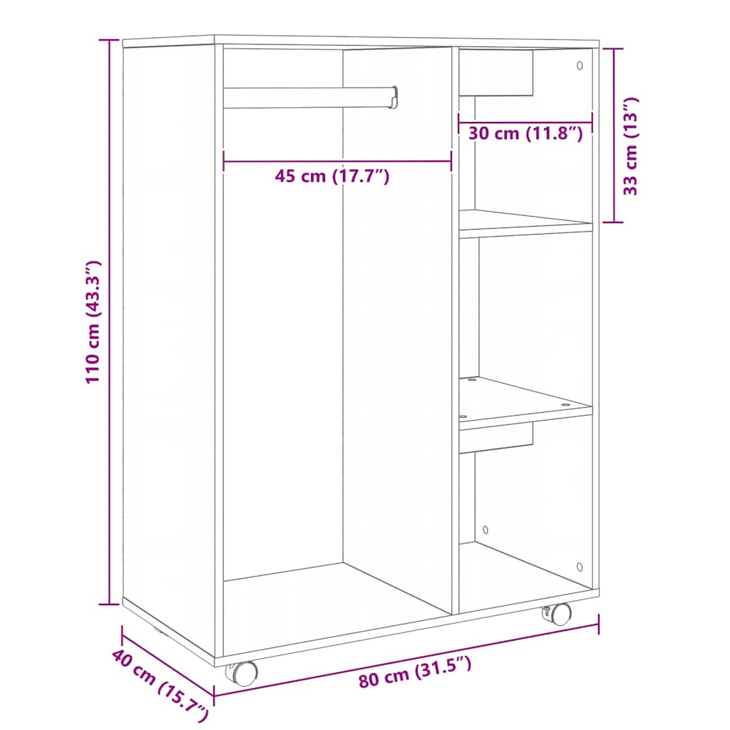 Wardrobe Smoked Oak 80x40x110 cm Engineered Wood