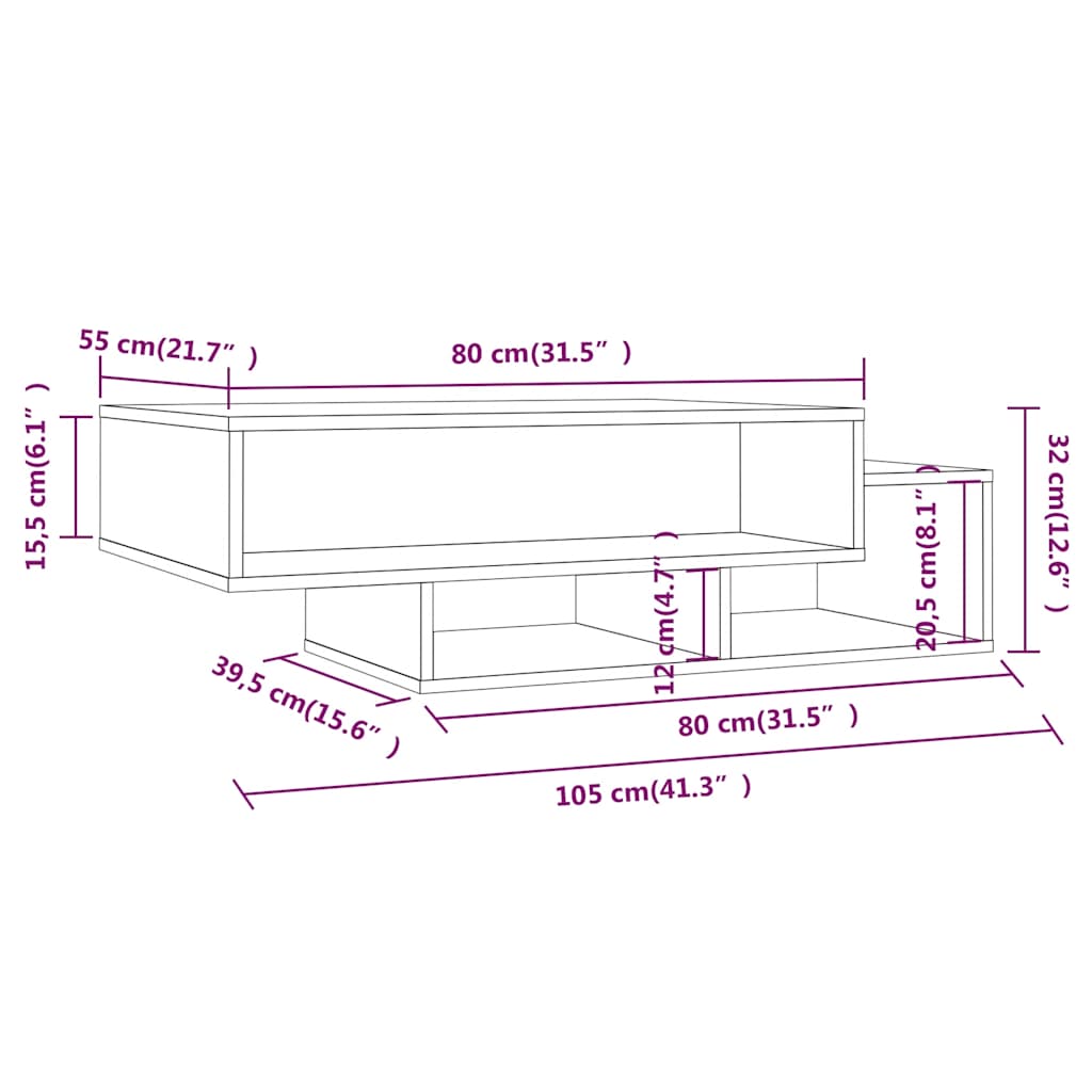 Coffee Table Grey Sonoma 105x55x32 cm Engineered Wood