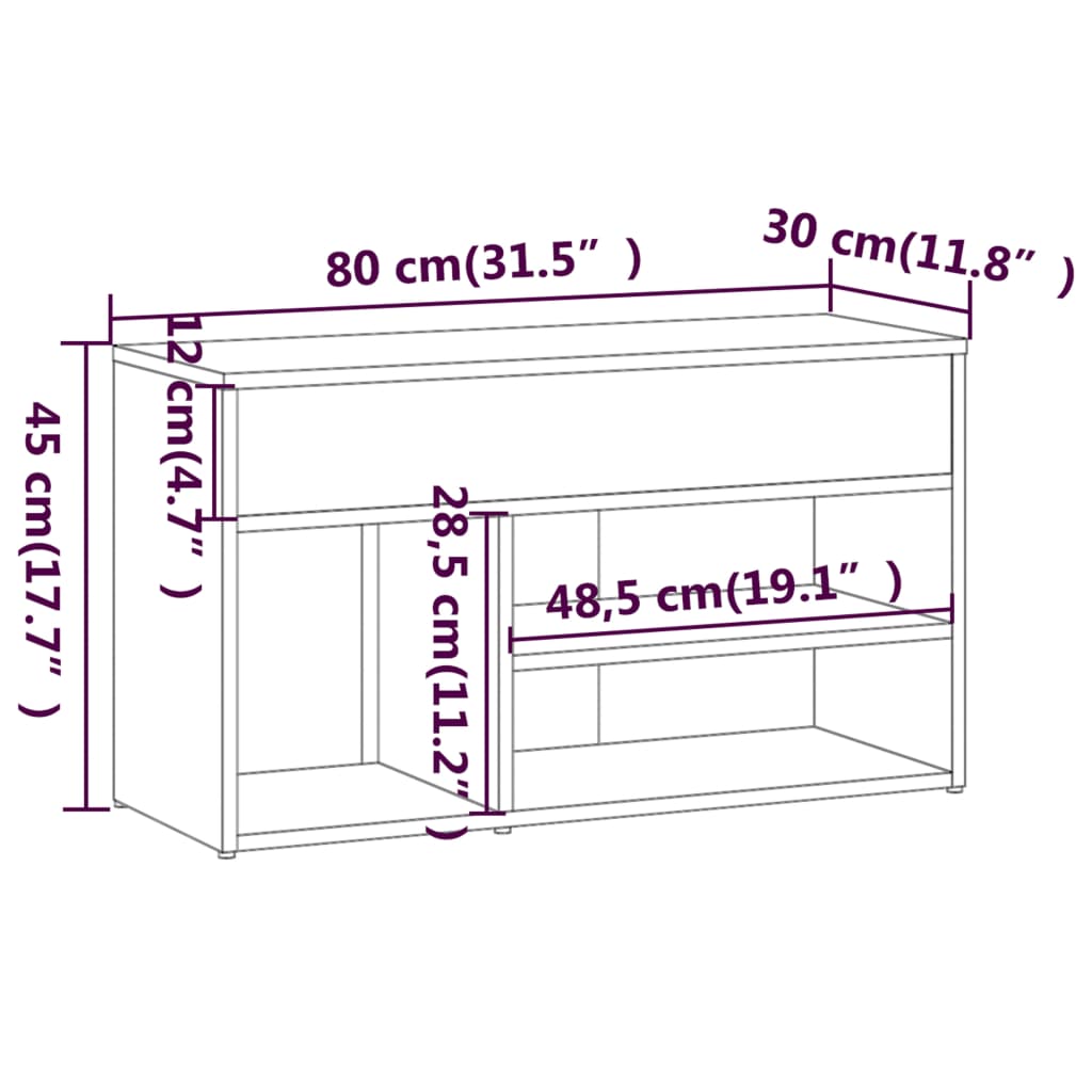 816054 vidaXL Shoe Bench Grey Sonoma 80x30x45 cm Engineered Wood