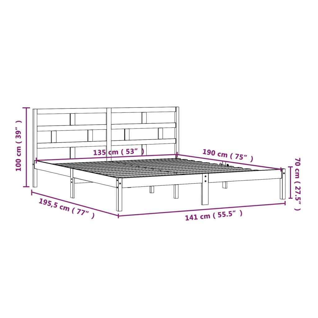 Bed Frame | Natural wood | Solid pine wood | 135 x 190 cm | Durable