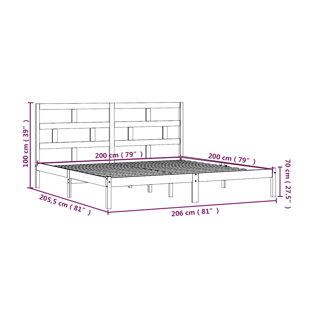 3101241 vidaXL Bed Frame without Mattress Honey Brown Solid Wood Pine 200x200 cm (810040+814217)