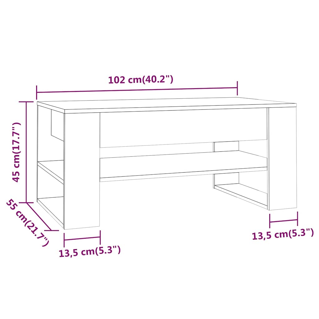 810903 vidaXL Coffee Table Concrete Grey 102x55x45 cm Engineered Wood