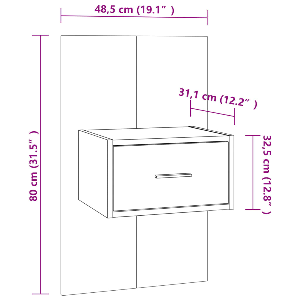 810980 vidaXL Wall-mounted Bedside Cabinets 2 pcs Concrete Grey