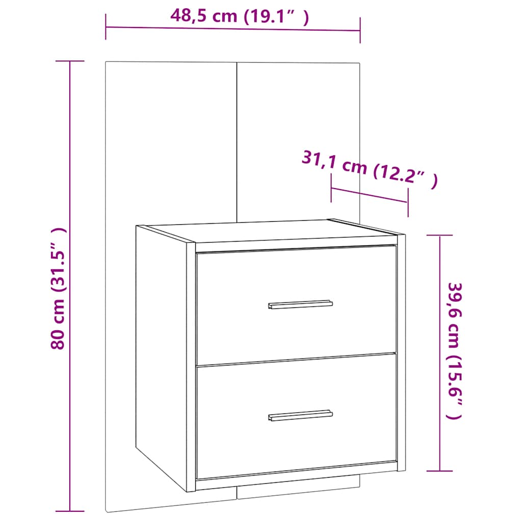 810991 vidaXL Wall-mounted Bedside Cabinet Black