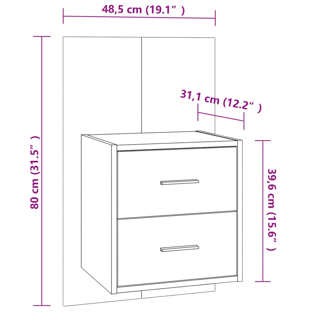 811001 vidaXL Wall-mounted Bedside Cabinet High Gloss White