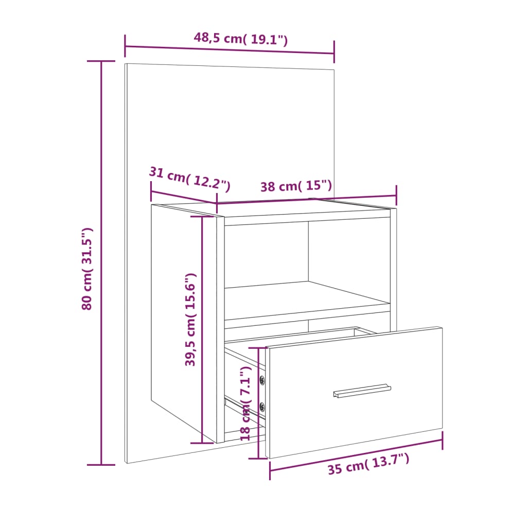 811016 vidaXL Wall-mounted Bedside Cabinets 2 pcs Concrete Grey