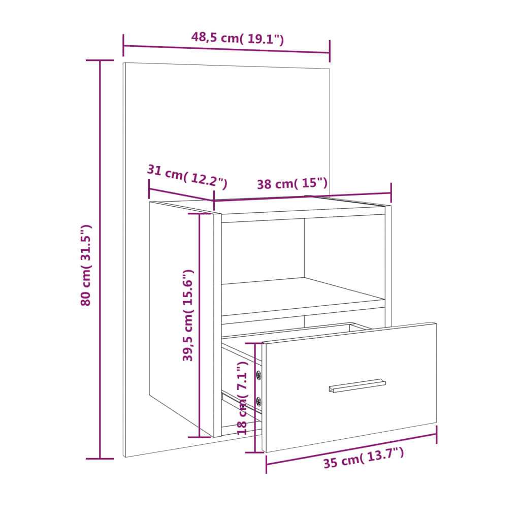 811019 vidaXL Wall-mounted Bedside Cabinet High Gloss White