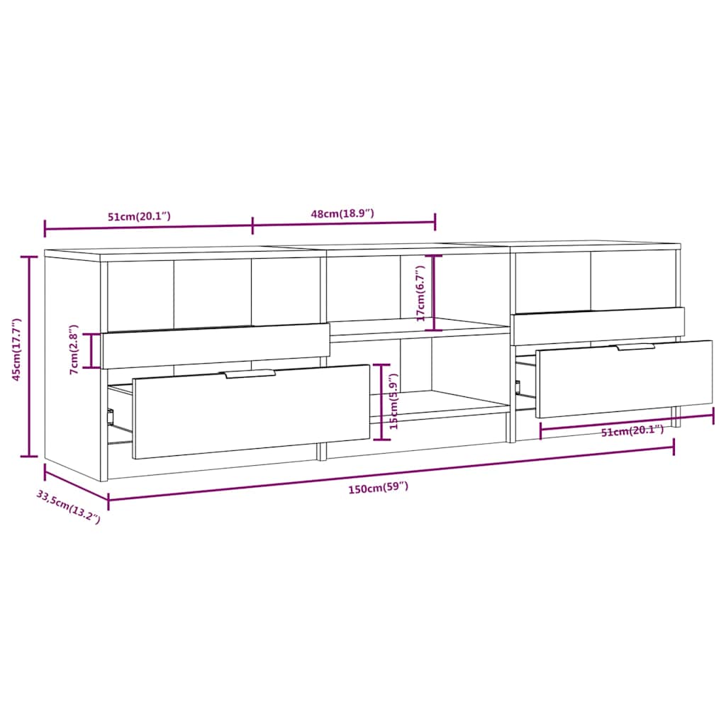 TV Cabinet Sonoma Oak 150x33,5x45 cm Engineered Wood