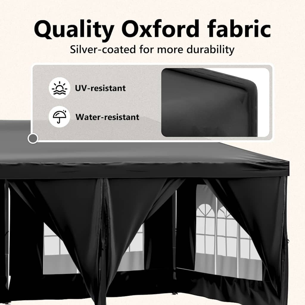 Folding Party Tent with Sidewalls Black 3x6 m