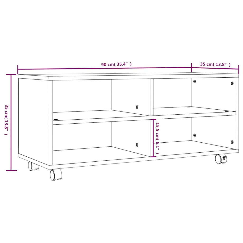 TV Cabinet with Castors Grey Sonoma 90x35x35 cm Engineered Wood