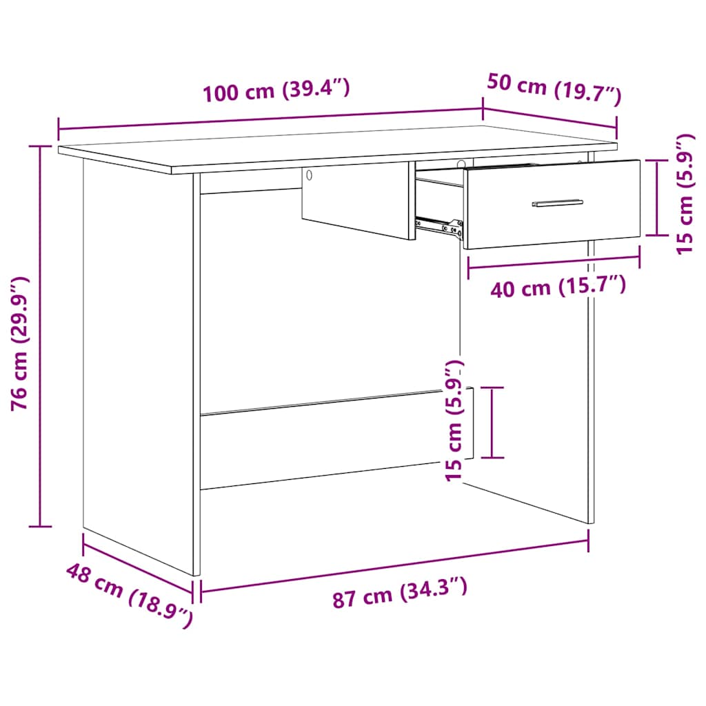 Desk Grey Sonoma 100x50x76 cm Engineered Wood