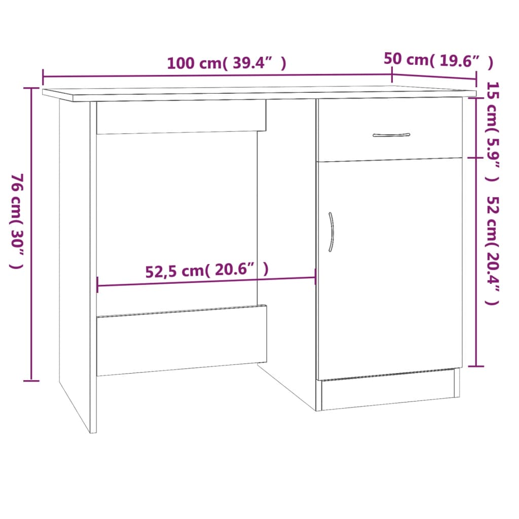 Desk Brown Oak 100x50x76 cm Engineered Wood