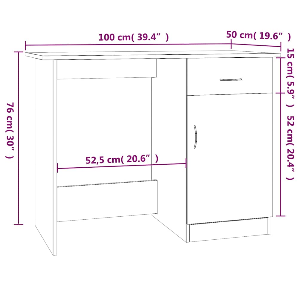 Desk Brown Oak 100x50x76 cm Engineered Wood
