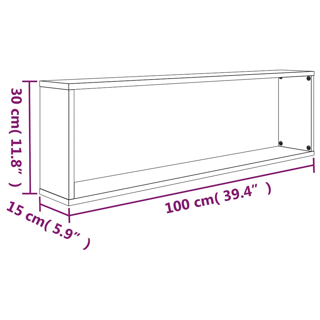Wall Cube Shelves 2 pcs Smoked Oak 100x15x30 cm Engineered Wood