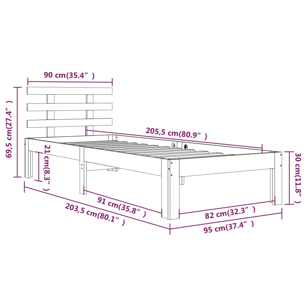 Bed Frame | White | Solid Pine Wood | Single | Durable | Bed Frame