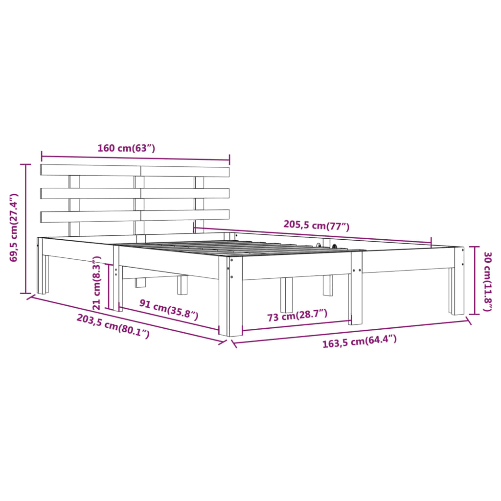 Bed Frame without Mattress Solid Wood 160x200 cm