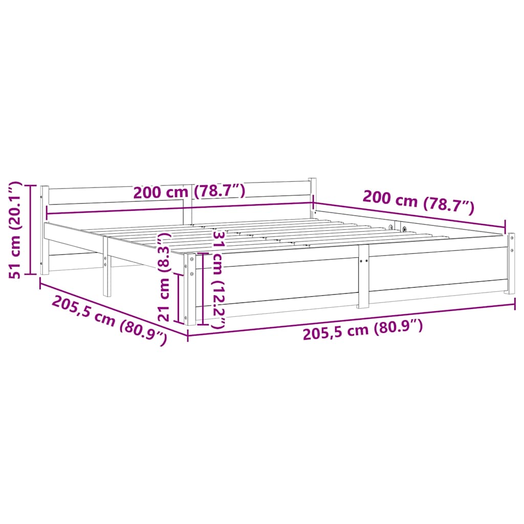 Bed Frame without Mattress Solid Wood 200x200 cm