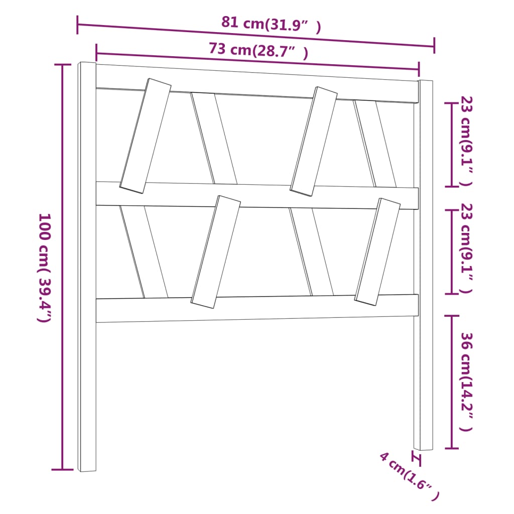 Bed Headboard Grey 81x4x100 cm Solid Wood Pine