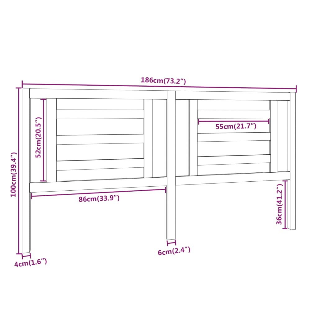 Bed Headboard Grey 186x4x100 cm Solid Pine Wood
