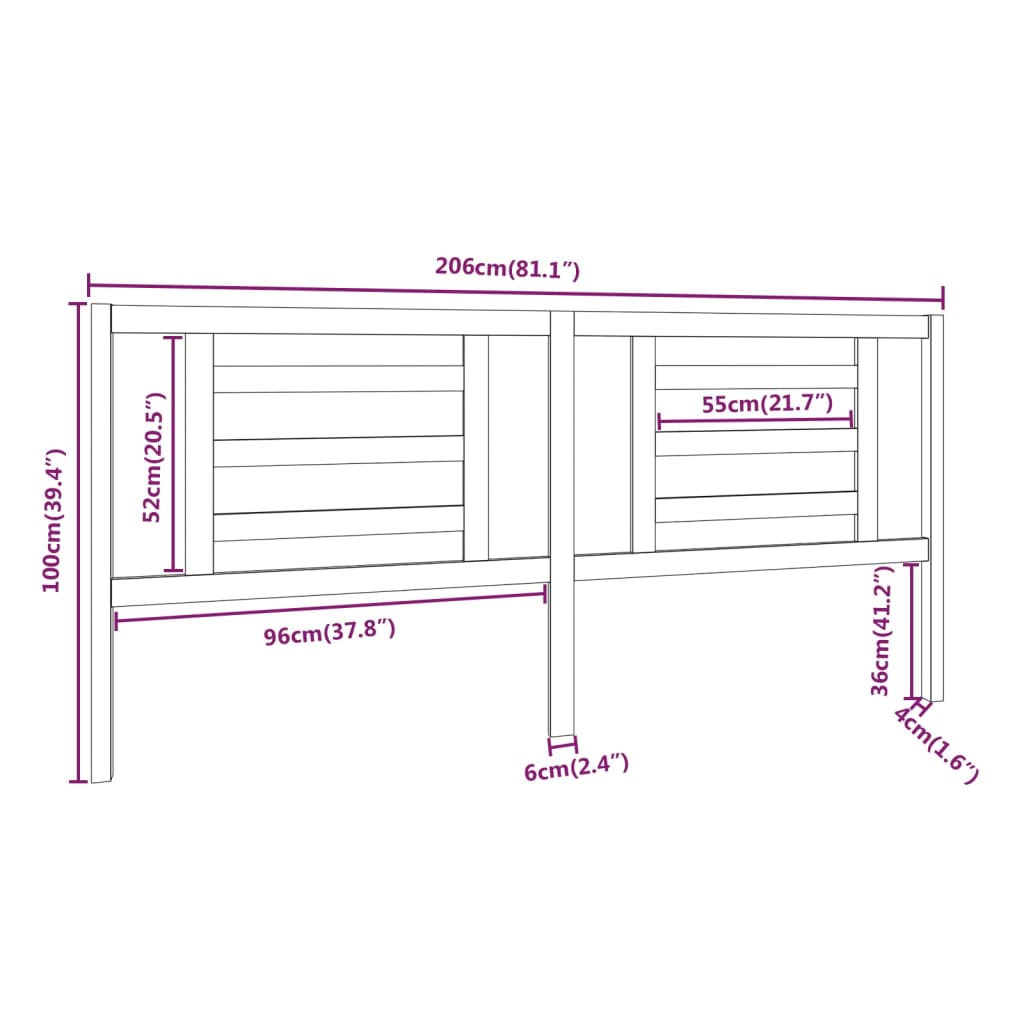 Bed Headboard Grey 206x4x100 cm Solid Pine Wood