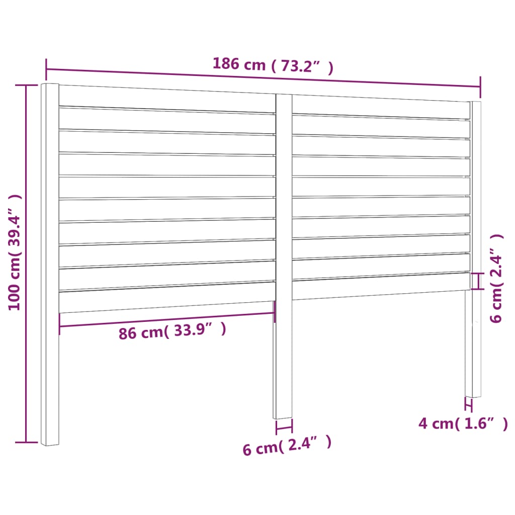 Bed Headboard White 186x4x100 cm Solid Wood Pine