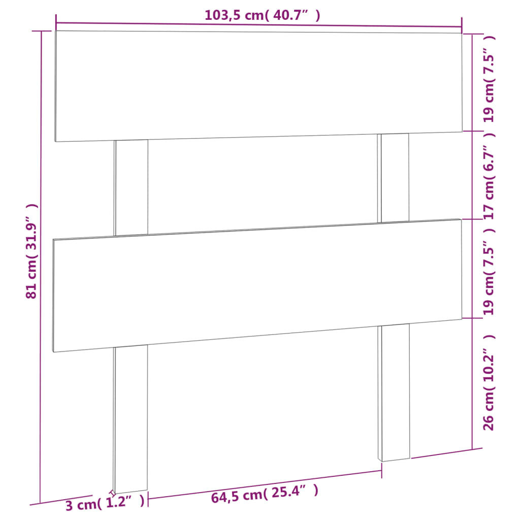 Bed Headboard Black 103.5x3x81 cm Solid Wood Pine