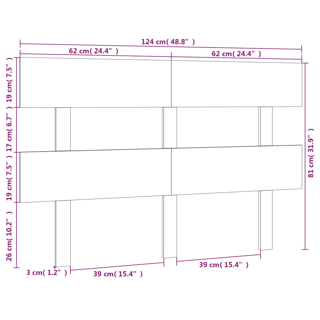 Bed Headboard Grey 124x3x81 cm Solid Wood Pine