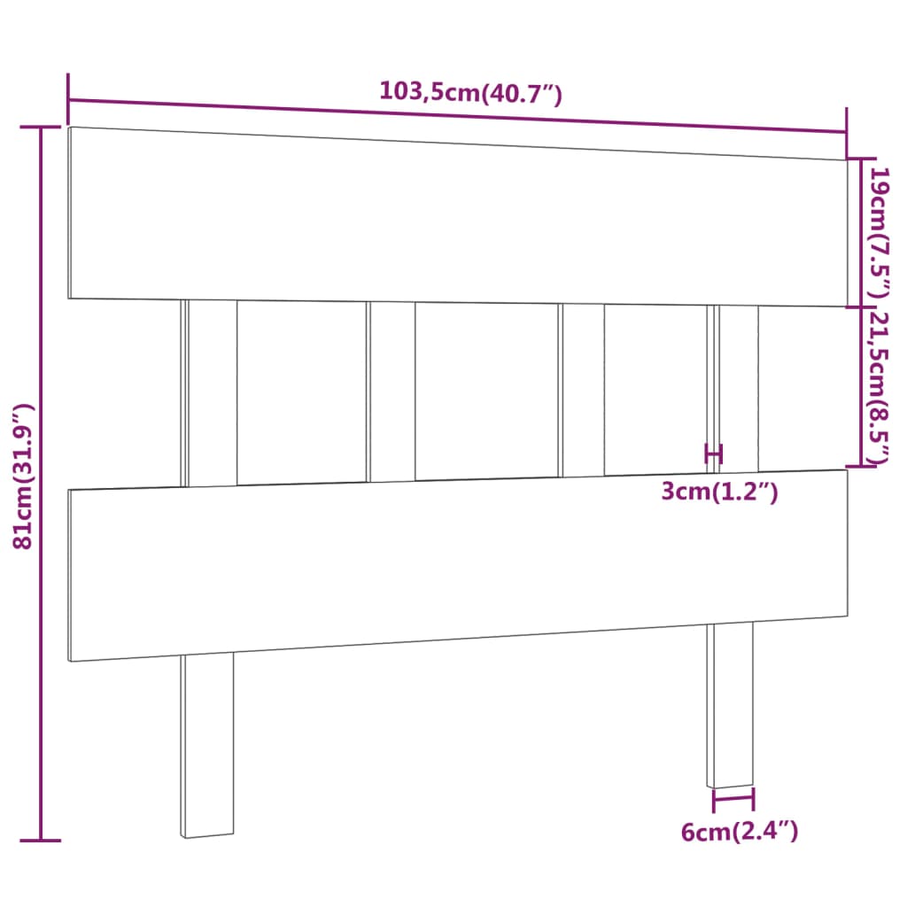 Bed Headboard Black 103.5x3x81 cm Solid Wood Pine