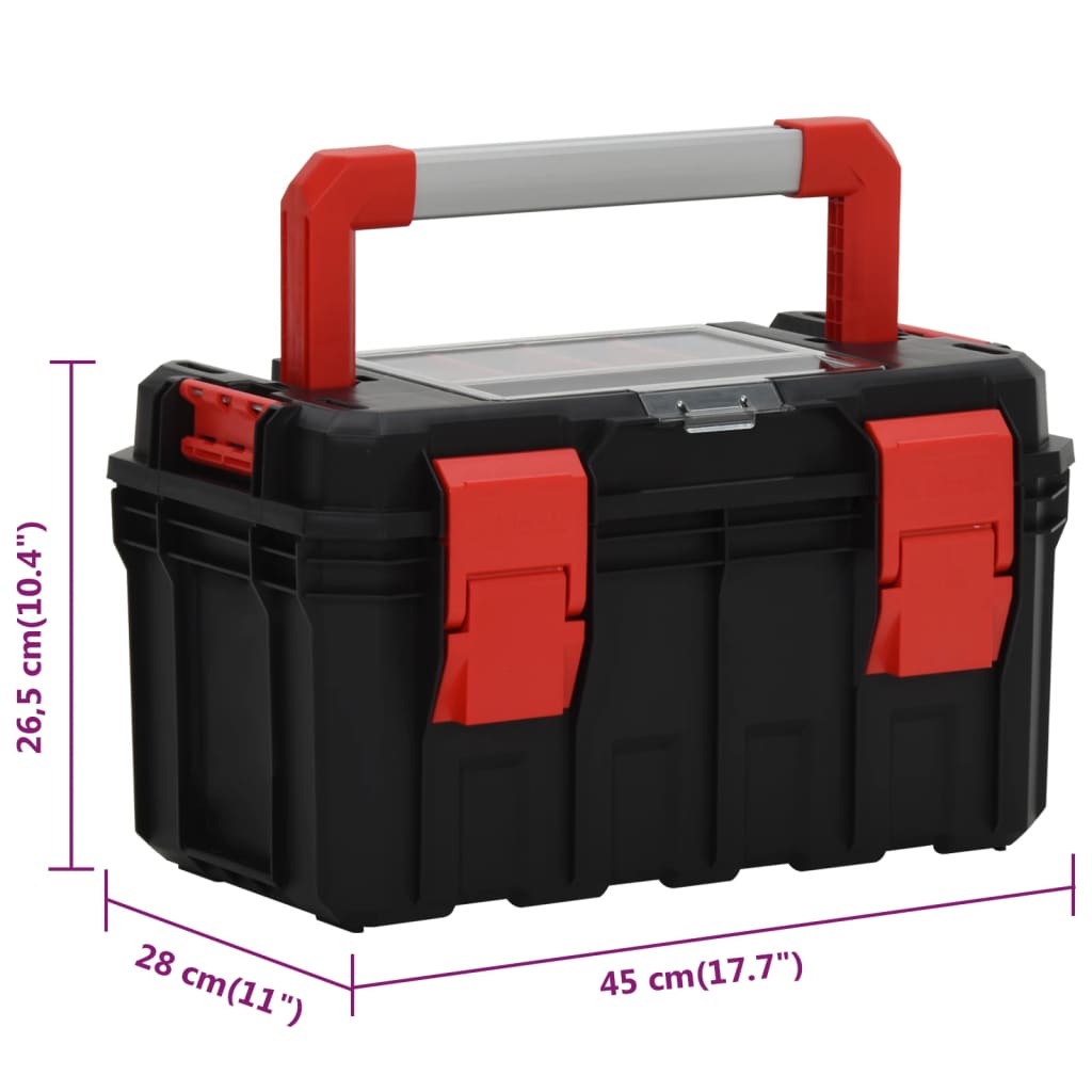 vidaXL Tool Box Black and Red 45x28x26.5 cm