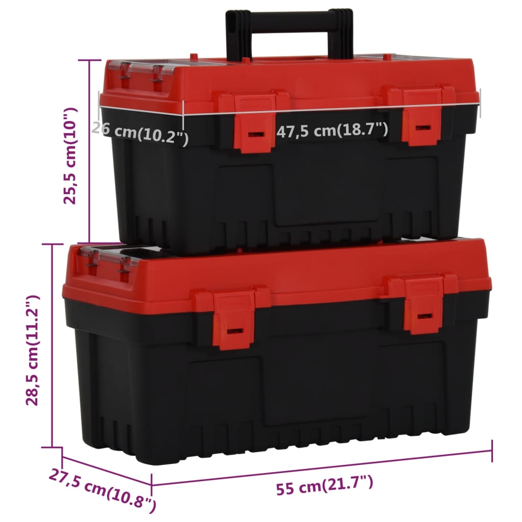 vidaXL 2 Piece Tool Box Set Black and Red Polypropylene