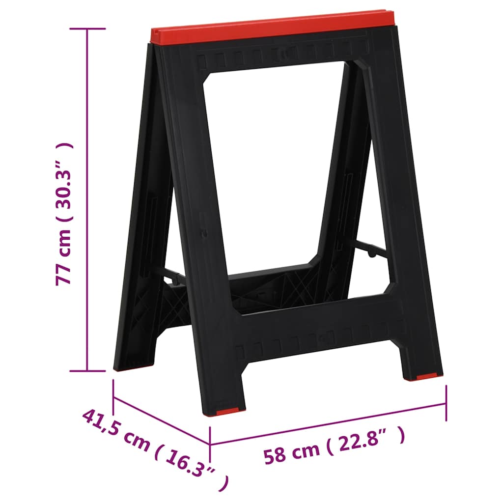 152104 vidaXL Foldable Work Trestles 2 pcs Black and Red Polypropylene 350 kg
