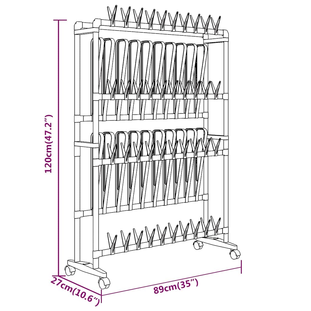 344370 vidaXL Shoe Rack with Wheels Silver 89x27x120 cm