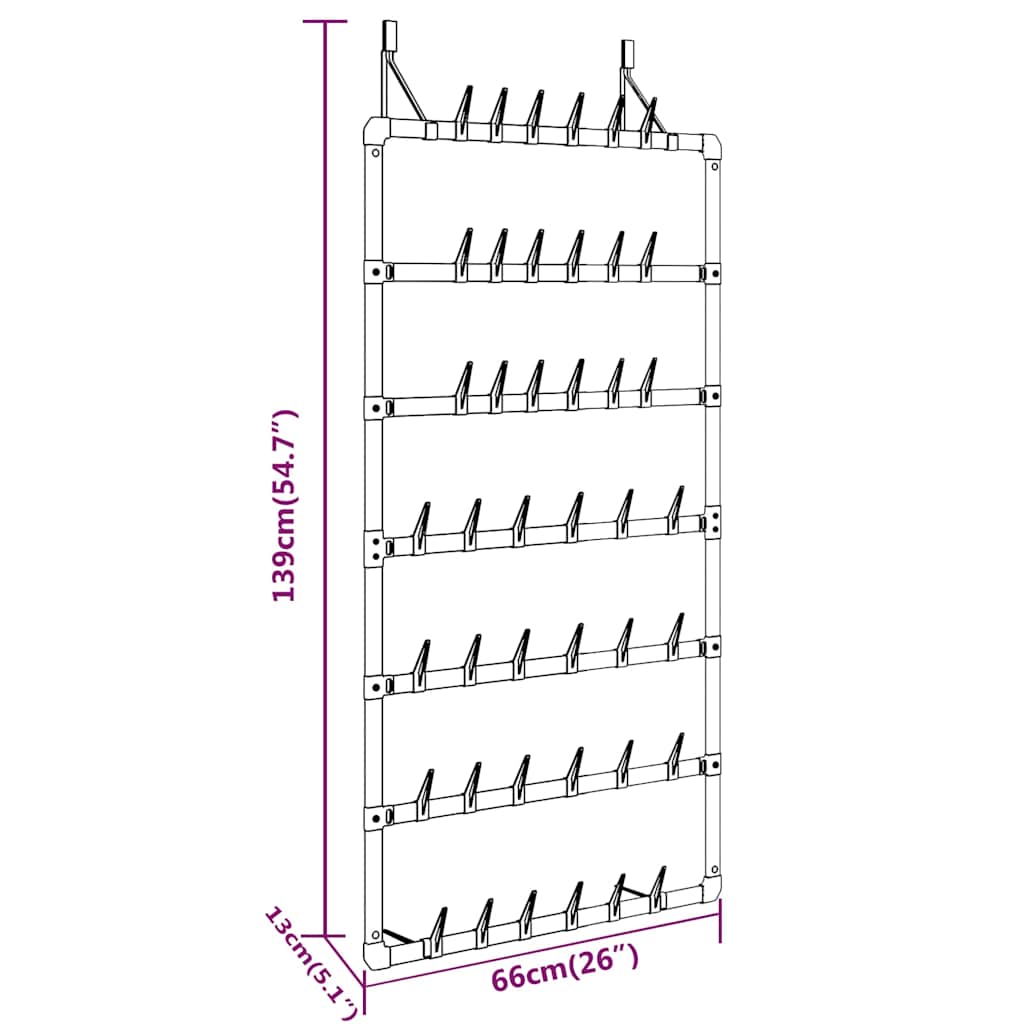 344372 vidaXL Hanging Shoe Rack Silver 66x13x139 cm
