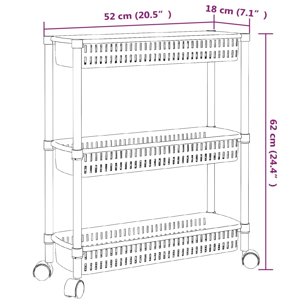 344380 vidaXL 3-Tier Storage Trolley Silver and White Aluminium