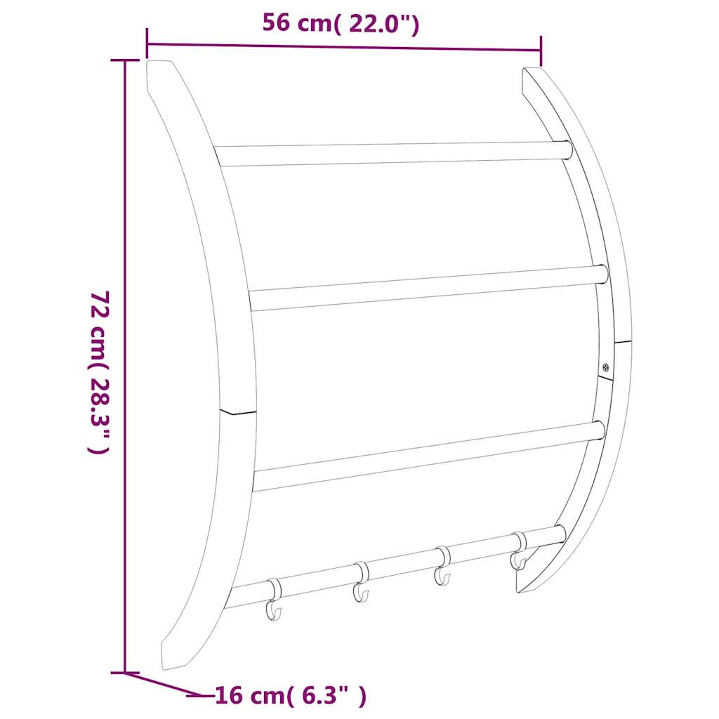 344381 vidaXL Towel Rack with Hooks Silver 56x16x72 cm Aluminium