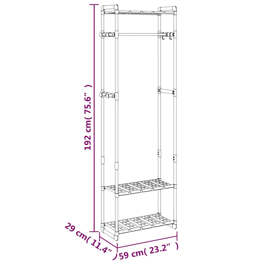 344385 vidaXL 3-Tier Clothes Rack Silver 59x29x192 cm Aluminium