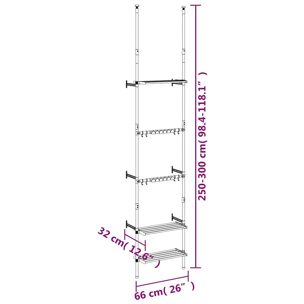 344386 vidaXL Telescopic Garden Rack with 3 Shelves Silver Aluminium