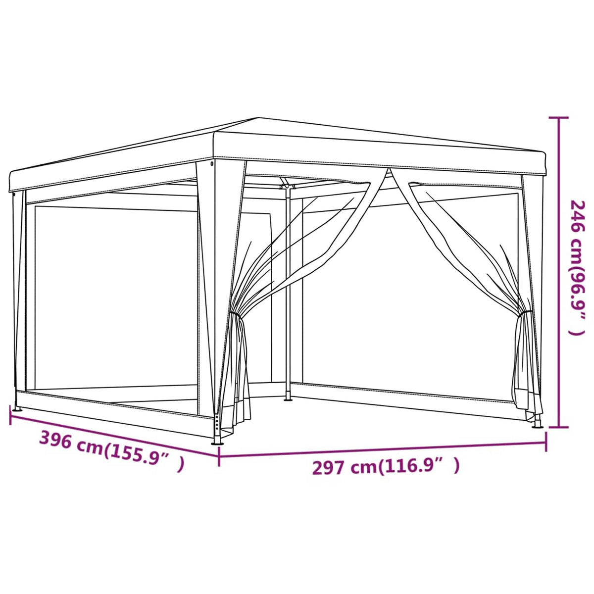 Party Tent with 4 Mesh Sidewalls Blue 3x4 m HDPE