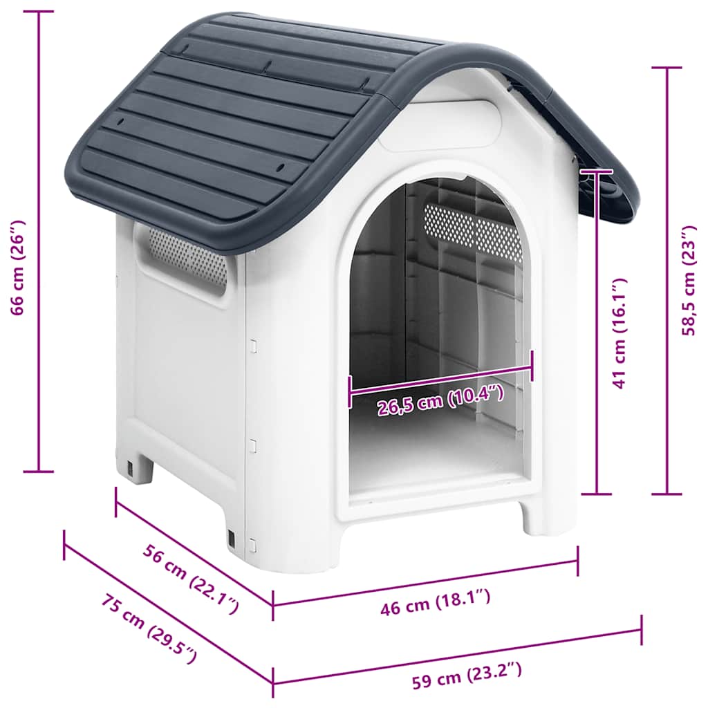 152226 vidaXL Dog House Grey 59x75x66 cm Polypropylene