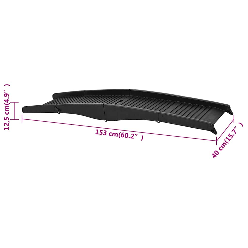 152231 vidaXL Folding Dog Ramp Black 153x40x12,5 cm Plastic