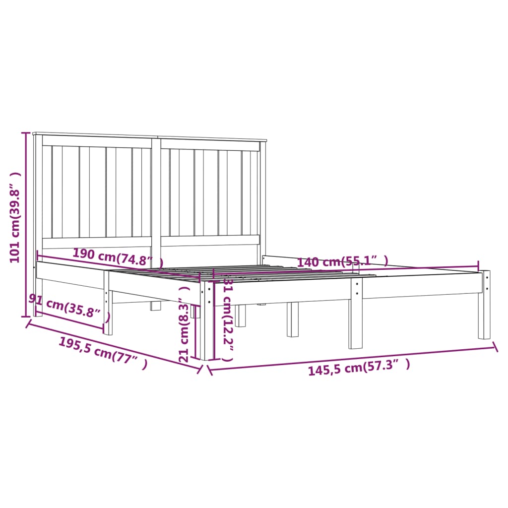 Bed Frame | Black | Solid Pine Wood | Double | Durable | Bed Frame