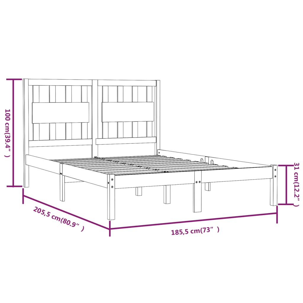 Bed Frame without Mattress White Solid Wood Super King