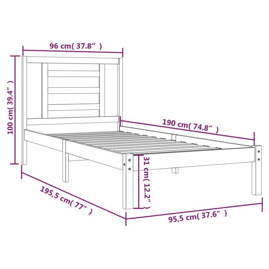 Bed Frame without Mattress White 90x190 cm Single Solid Wood Pine