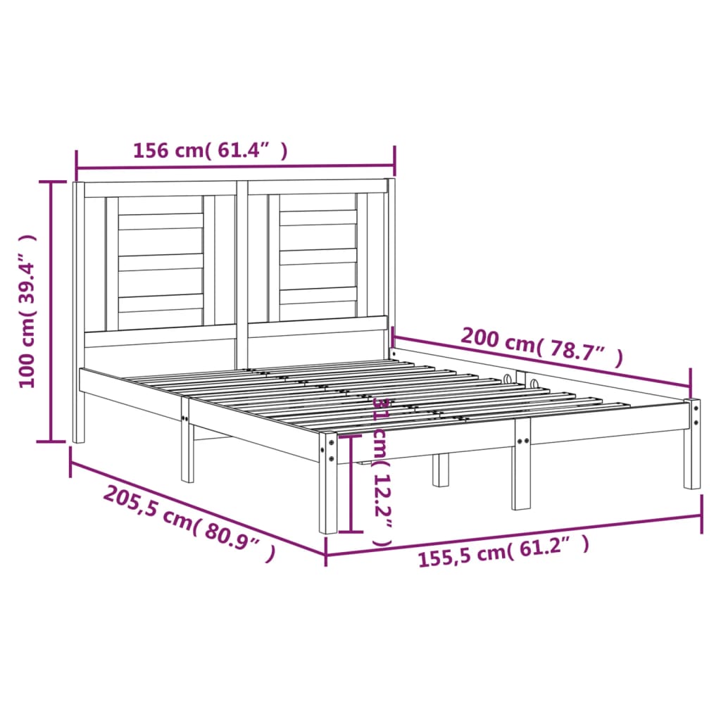 Bed Frame without Mattress 150x200 cm King Size Solid Wood Pine