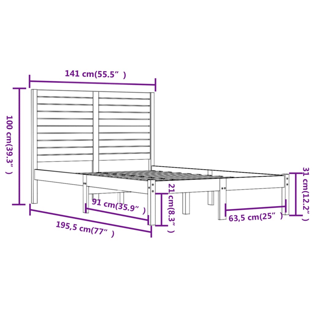 Bed Frame without Mattress White 135x190 cm Double Solid Wood
