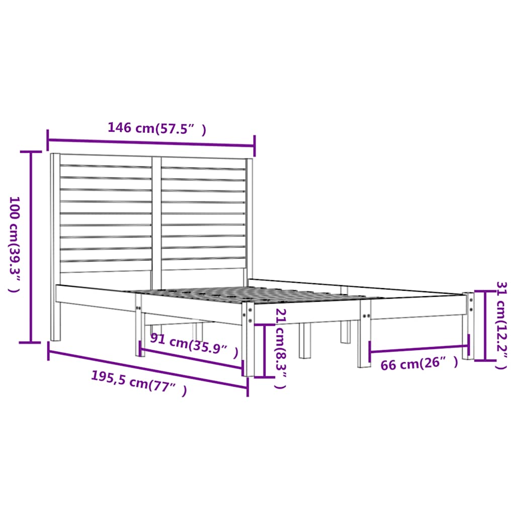 Bed Frame without Mattress Black 140x190 cm Solid Wood