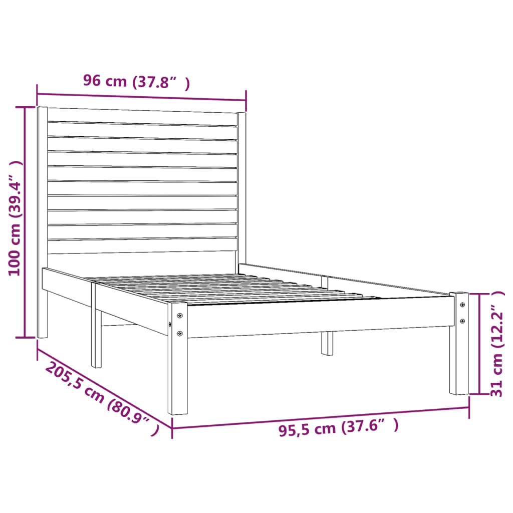 Bed Frame without Mattress White 90x200 cm Solid Wood