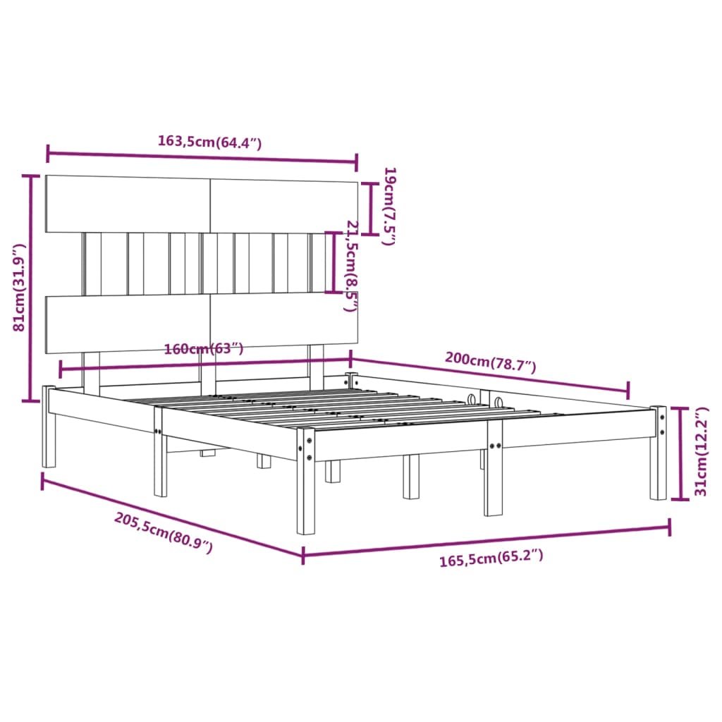 Bed Frame without Mattress 160x200 cm Solid Wood