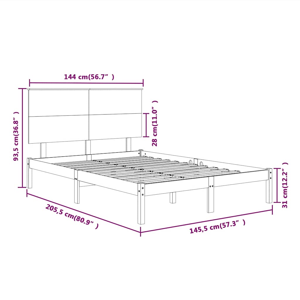 Bed Frame | White | Solid pinewood | Double | Durable | Bed Frame