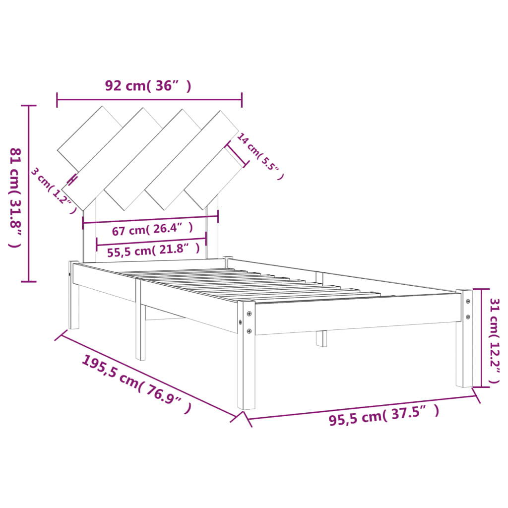 Bed Frame without Mattress White 90x190 cm Single Solid Wood